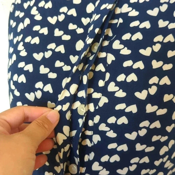 J. CREW Navy Blue White Heart Print Tank Top Button Mini Knee Length Dress - Picture 4 of 9
